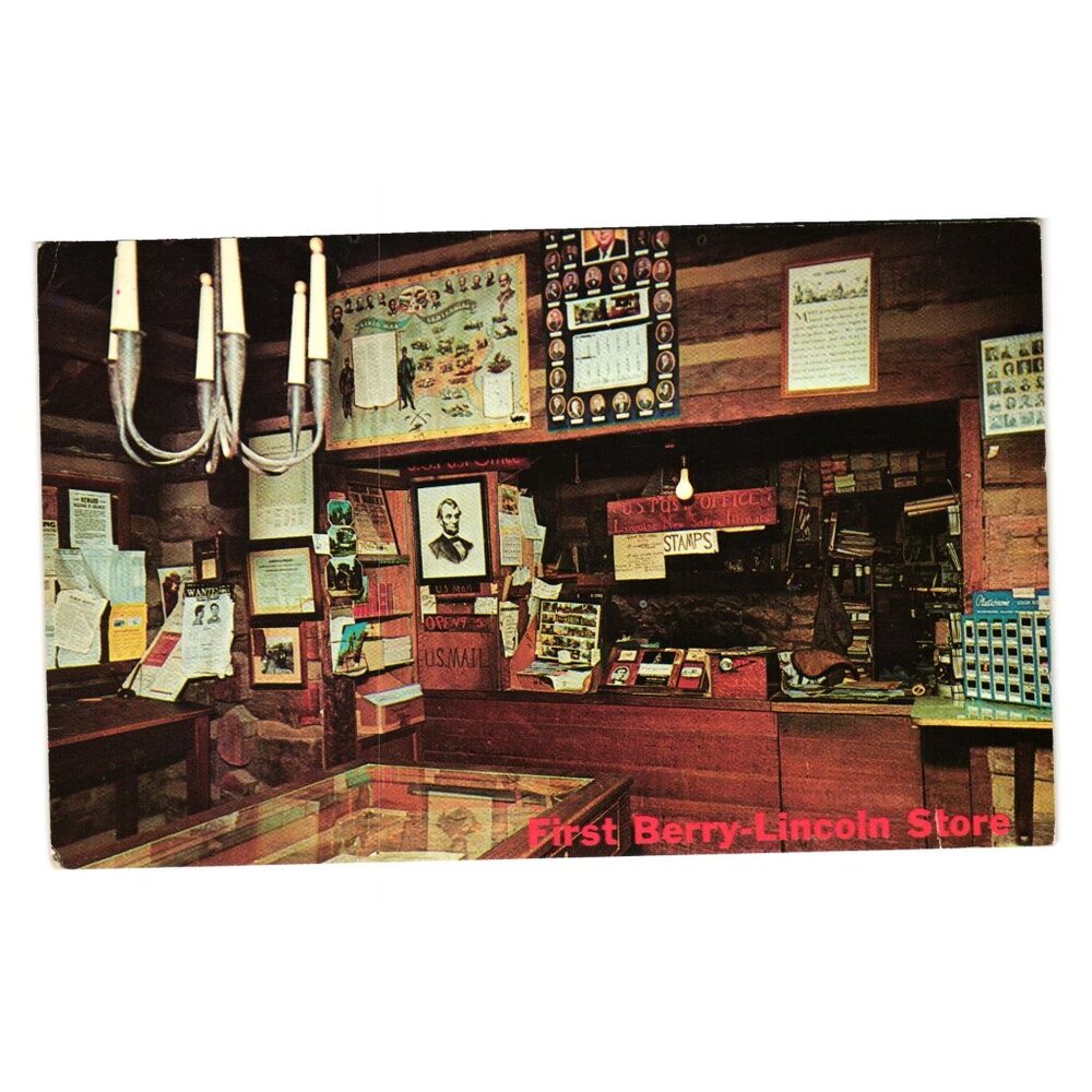 First Berry Lincoln Store Postcard Authentic Interior New Salem Illinois Display